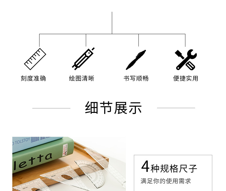 得力9591圆规尺规考试直尺三角板尺子套装学生用工具绘图文具套尺