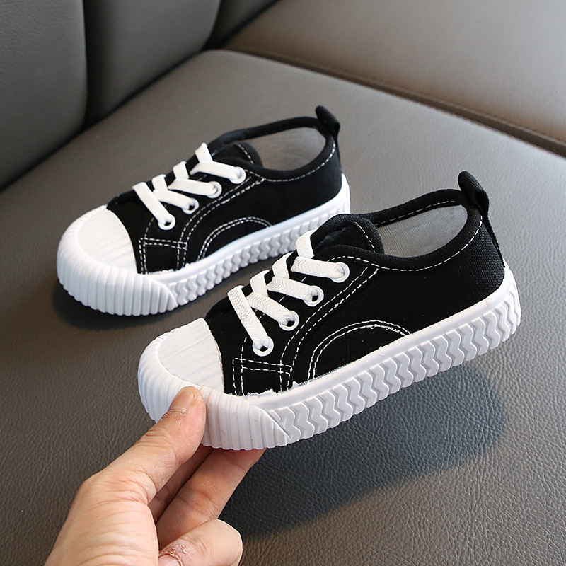 2023 Autumn New Korean Style Children's Candy Color Canvas Shoes Boys and Girls Casual Biscuit Shape Shoes Solid Bottom White Shoes