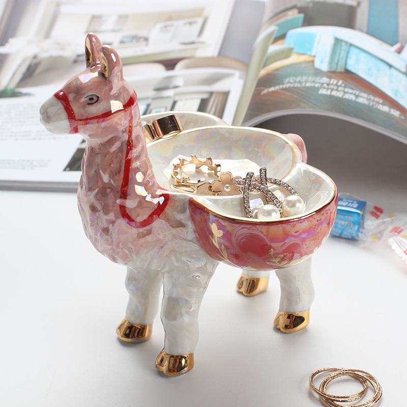 European Style Desktop Gold Jewelry Jewelry Storage Ceramic Pink Pony Decorative Ornaments Candy Storage Tank Cross-Border Printing