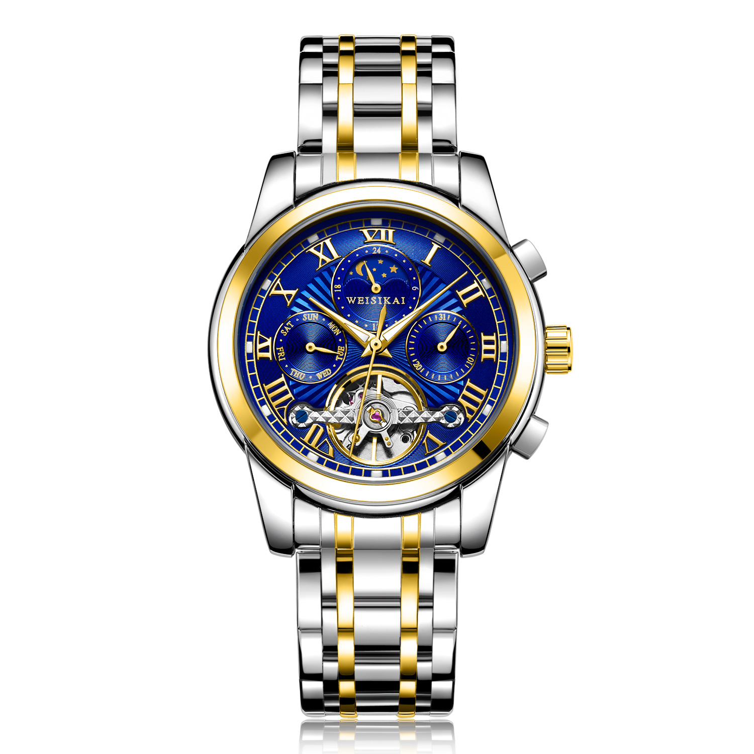 瑞士正品【weisikai/威斯凯】男士防水自动机械表多功能手表男