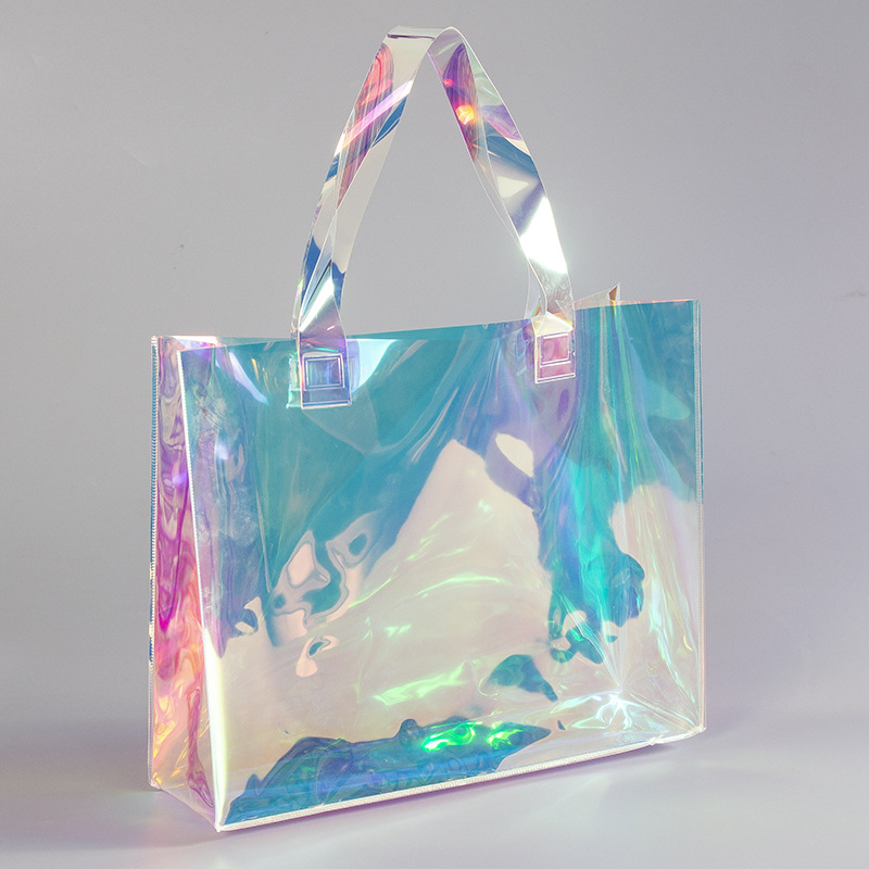 pvc镭射手提袋定制 时尚广告塑料购物袋幻彩化妆品包装袋
