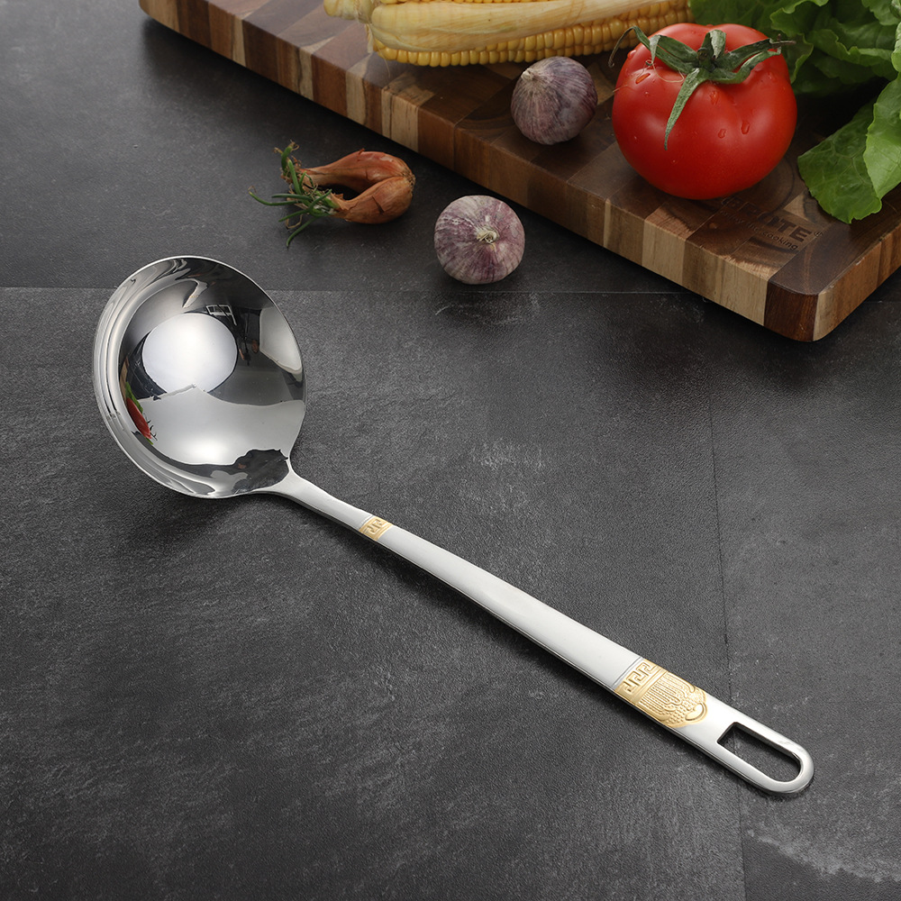 镀金花纹不锈钢厨具7件套厨房用具汤勺漏勺烹饪勺铲礼品套装定制