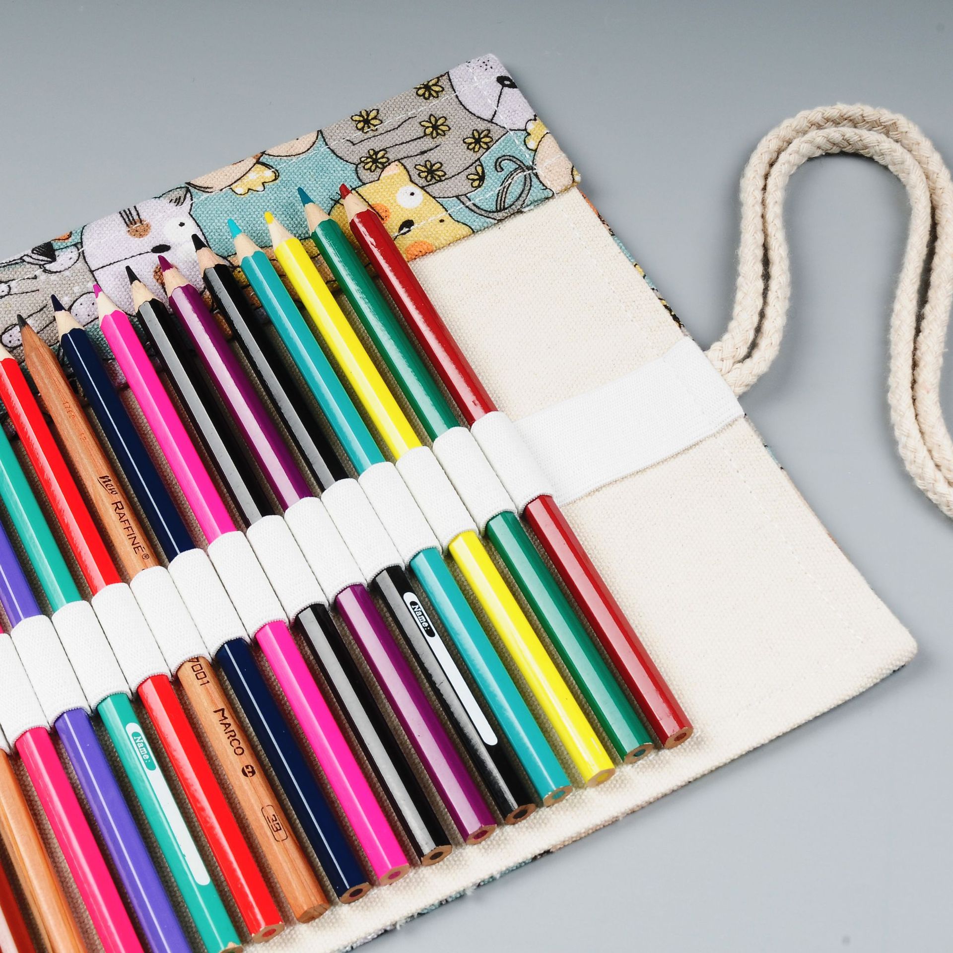 手工创意笔帘笔袋呆萌猫卷笔盒36支48支72大容量彩铅素描文具盒