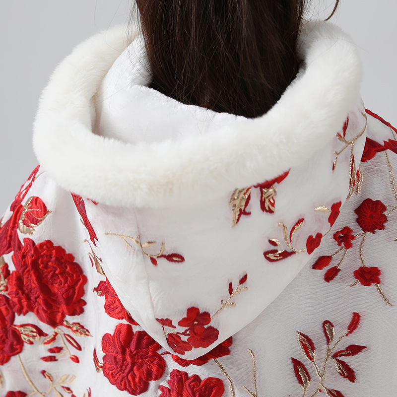 加绒加厚冬季毛绒披肩 秋冬时尚儿童披肩 秋冬带帽保暖披肩