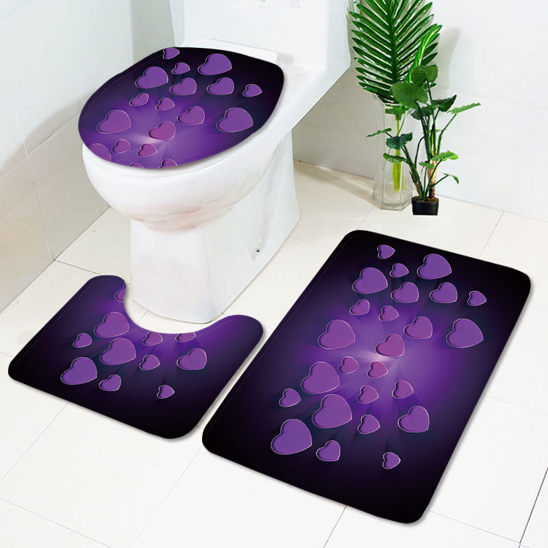 工厂直销心形马桶套装三件套浴厨卫防滑地垫脚垫客厅地毯跨境ebay
