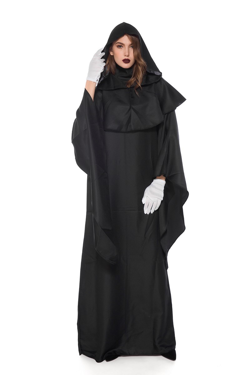 万圣节狂欢表演 黑暗恶灵 黑色简易长袍 恶魔随从服装 舞台演出服