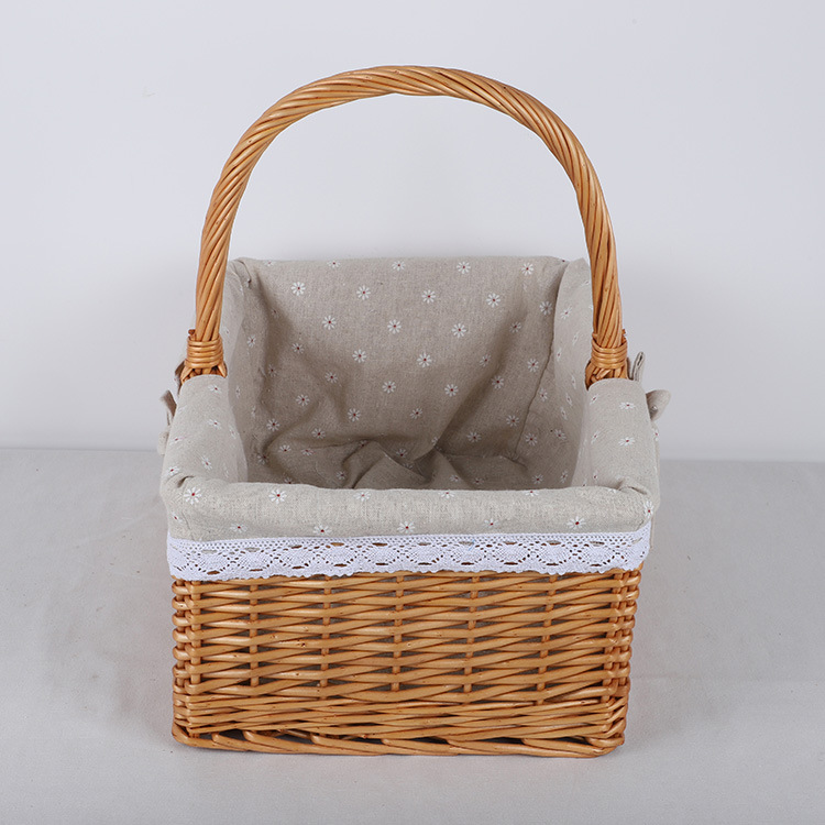 Square Simple Empty Storage Basket Sub-Belt Lining Woven Belt Handle Hand-Woven Storage Basket Rattan Storage Basket