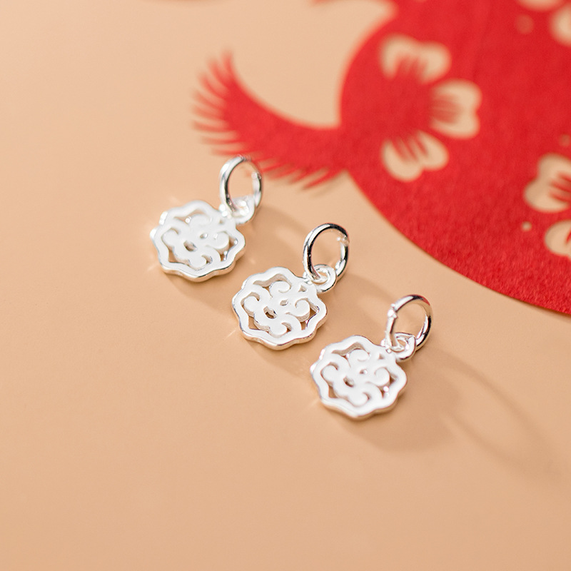 s925素银镂空花朵薄片祥云坠手串挂件 手工diy饰品配件批发s0638