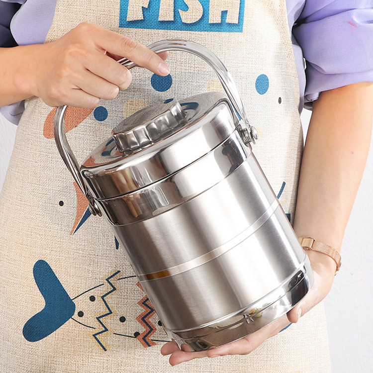 成都发货不锈钢真空提锅保温便当盒直型保温双层鼓型食格桶