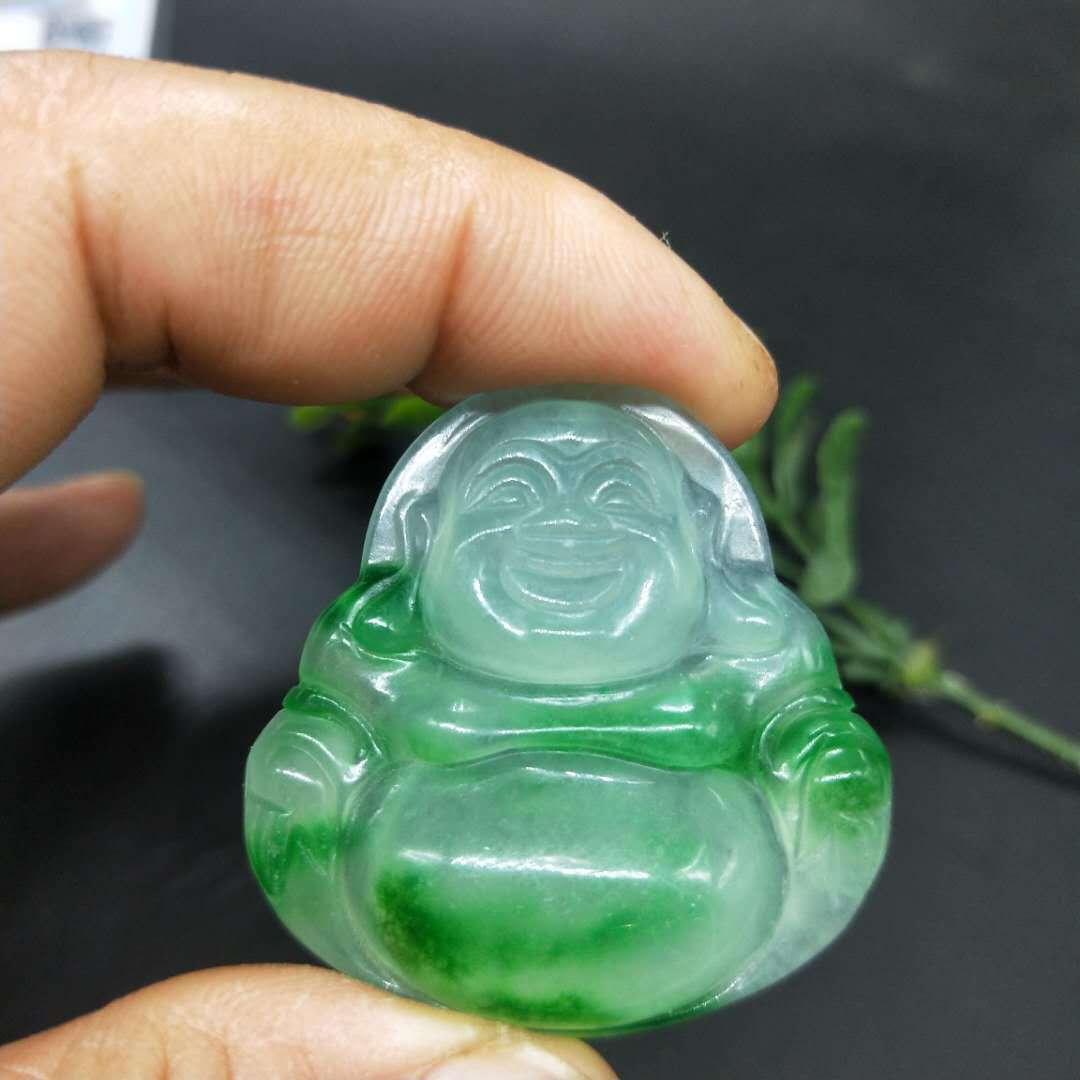 直供女款笑佛阳绿冰种巴山翠玉挂件翡翠玉石挂在件阳绿佛公吊坠
