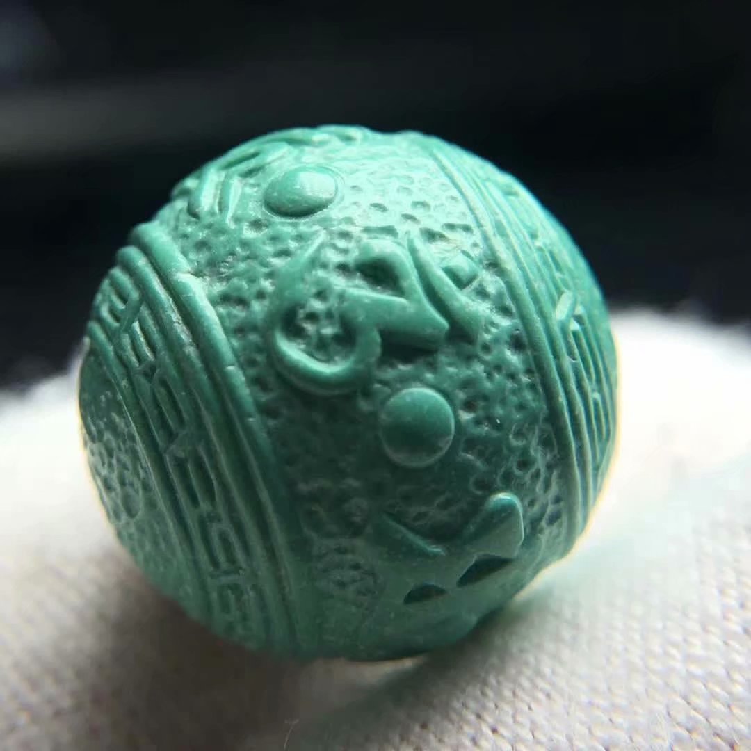 原矿绿松石高瓷绿秦古果冻料瓷釉级六字真言珠16mm 一手货源山西