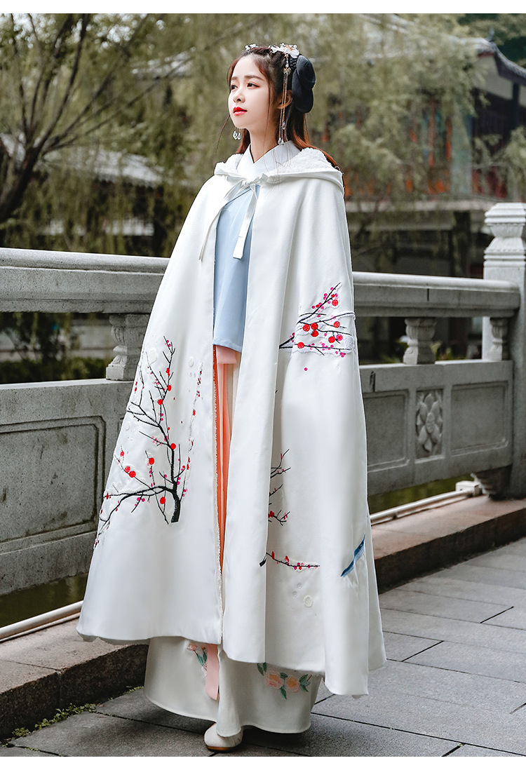 改良明制汉服女绣花加绒加厚长款斗篷琵琶袖交领袄裙日常古风女装