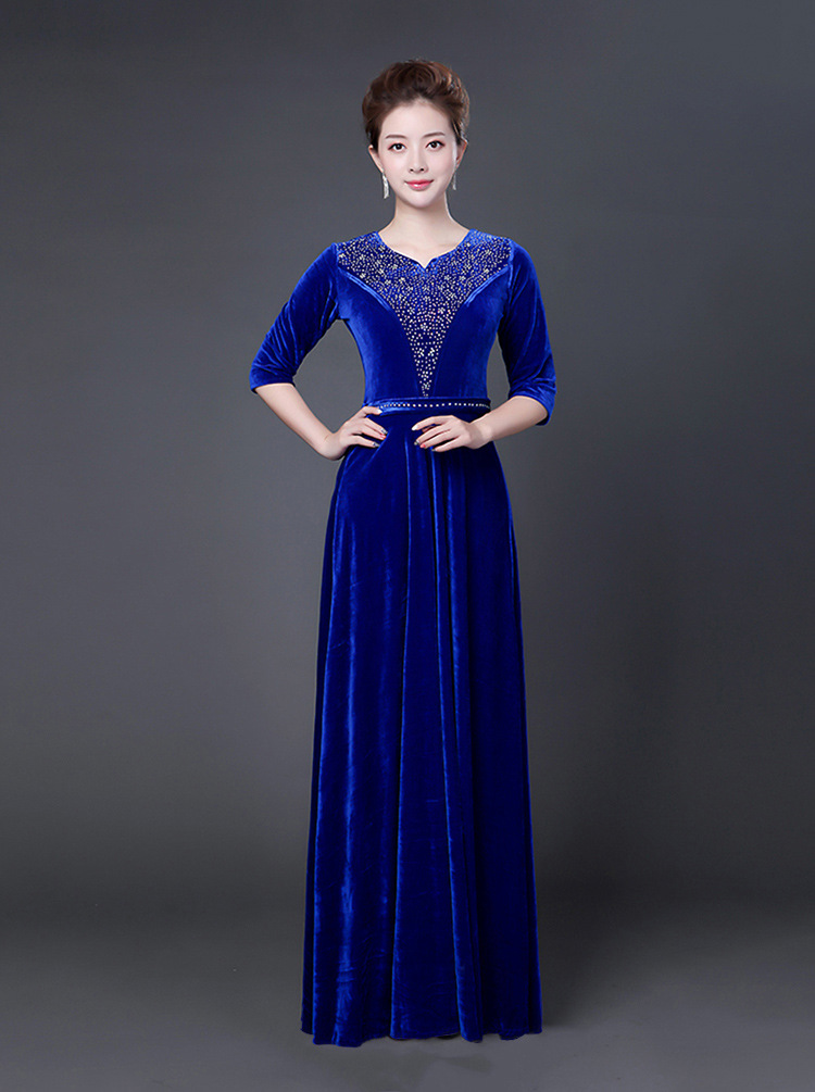 新款大合唱演出服女长裙成人金丝绒连衣裙中老年指挥礼服表演服装