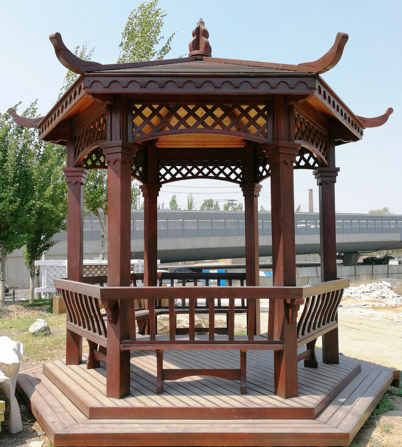 加工定制实木凉亭 防腐木六角凉亭 碳化木凉亭 花园凉亭