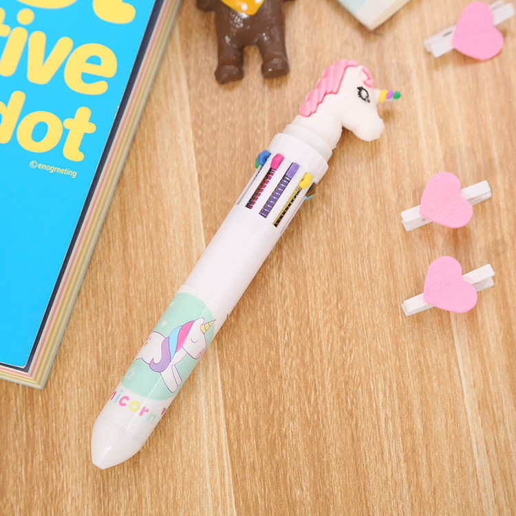 Creative Stationery Ten-Color Ballpoint Pen Cartoon Student Color Graffiti Pen Girl Heart Multi-Color Retractable Ballpoint Pen Wholesale