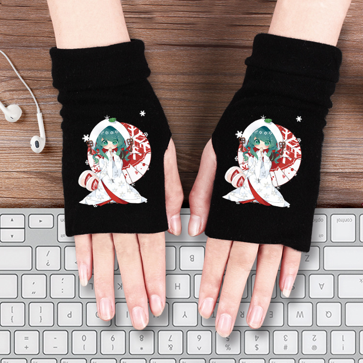 动漫手套 纯棉针织 王一博 肖战 朱一龙 冬季保暖学生半指手套