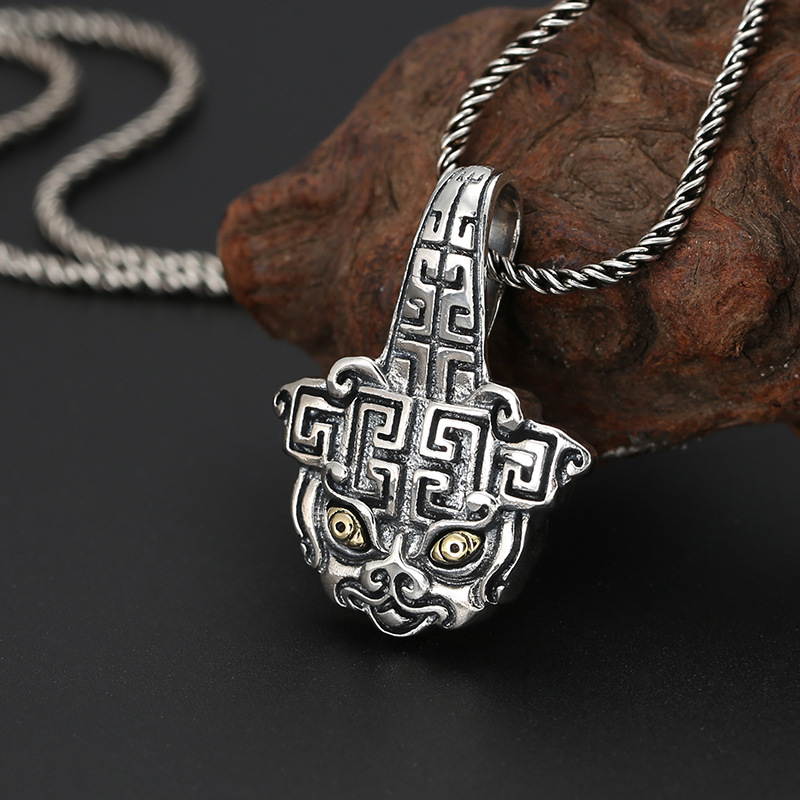 批发s925纯银饰品潮流个性复古上古神兽饕餮吊坠泰银男女款挂饰