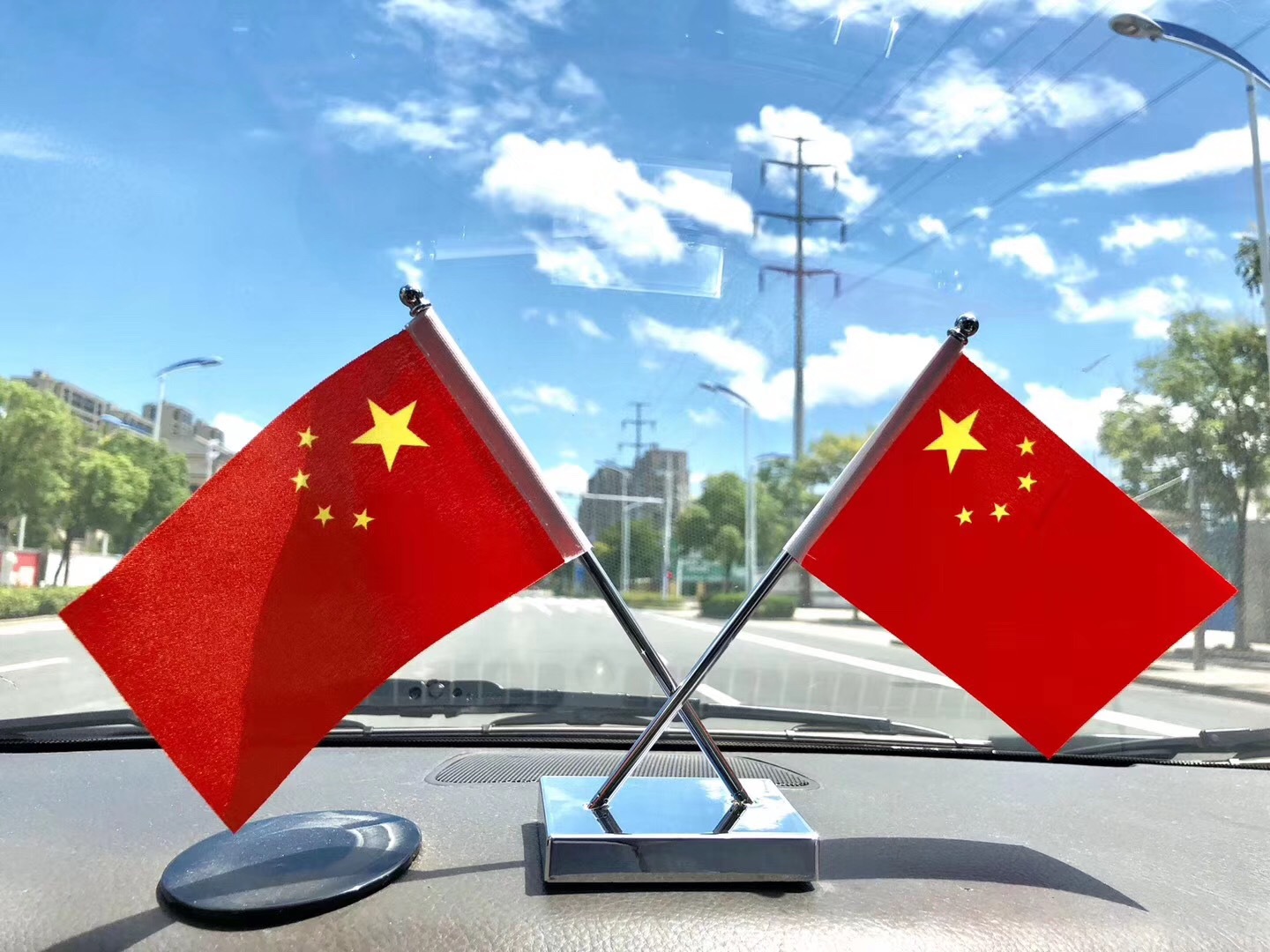 汽车金属交叉款国旗摆件 车载不锈钢旗杆小红旗党旗办公会议桌旗