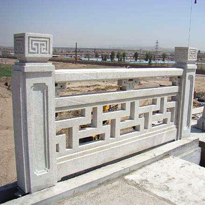 山水荷花图案石材栏杆青石栏杆荷花图案雕刻石护栏 河道两侧石雕栏杆