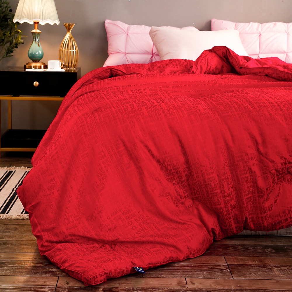高档婚庆60支全棉贡缎提花大红色被芯结婚喜庆红被子春秋被冬被