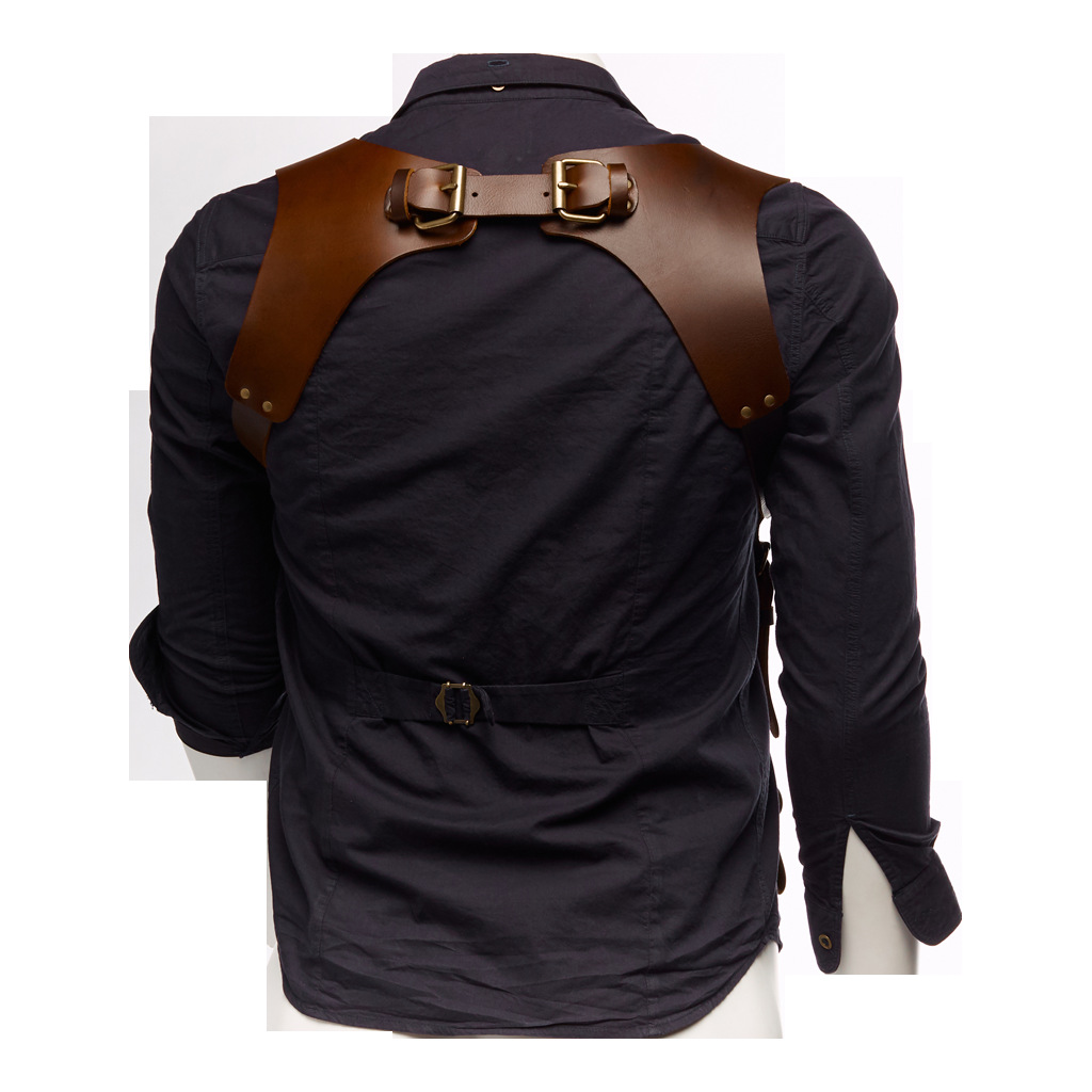 预售款全真皮枪套式成人背带搭配马甲西服西裤吊裤带牛仔男士背带