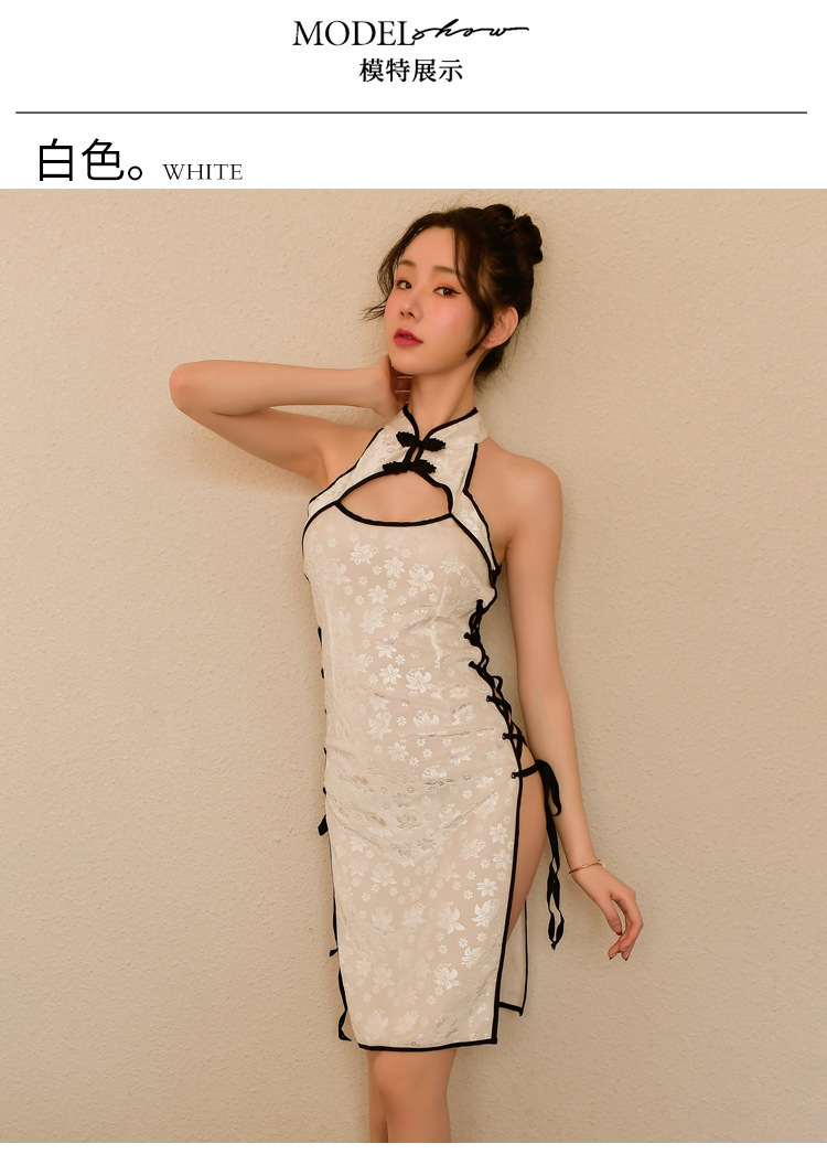 情趣内衣中国风印花性感旗袍套装开叉绑带金丝绒淑女长款连衣裙