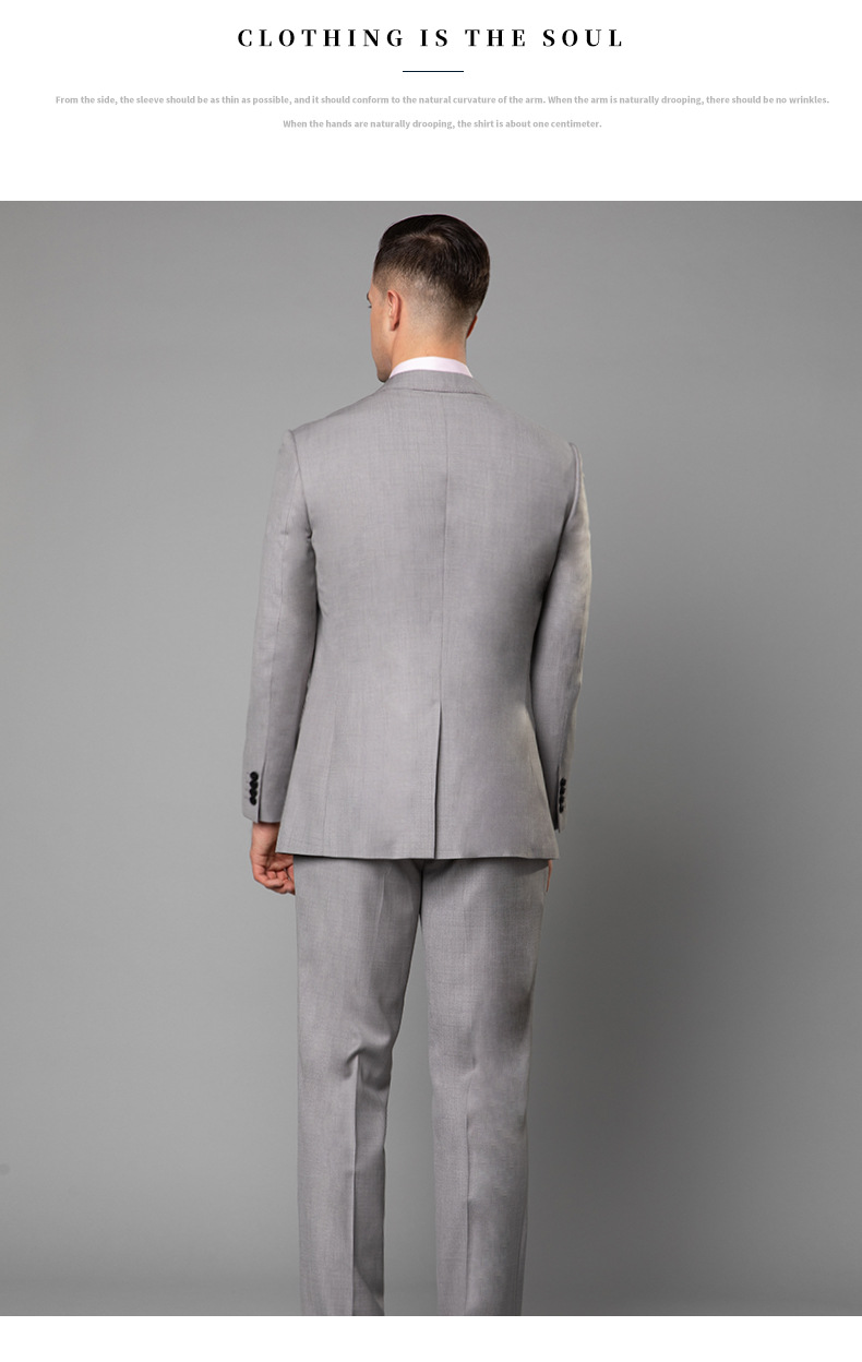 2019款银色修身男式西服 商务男士西装上衣 男式服装新郎结婚礼服-搜