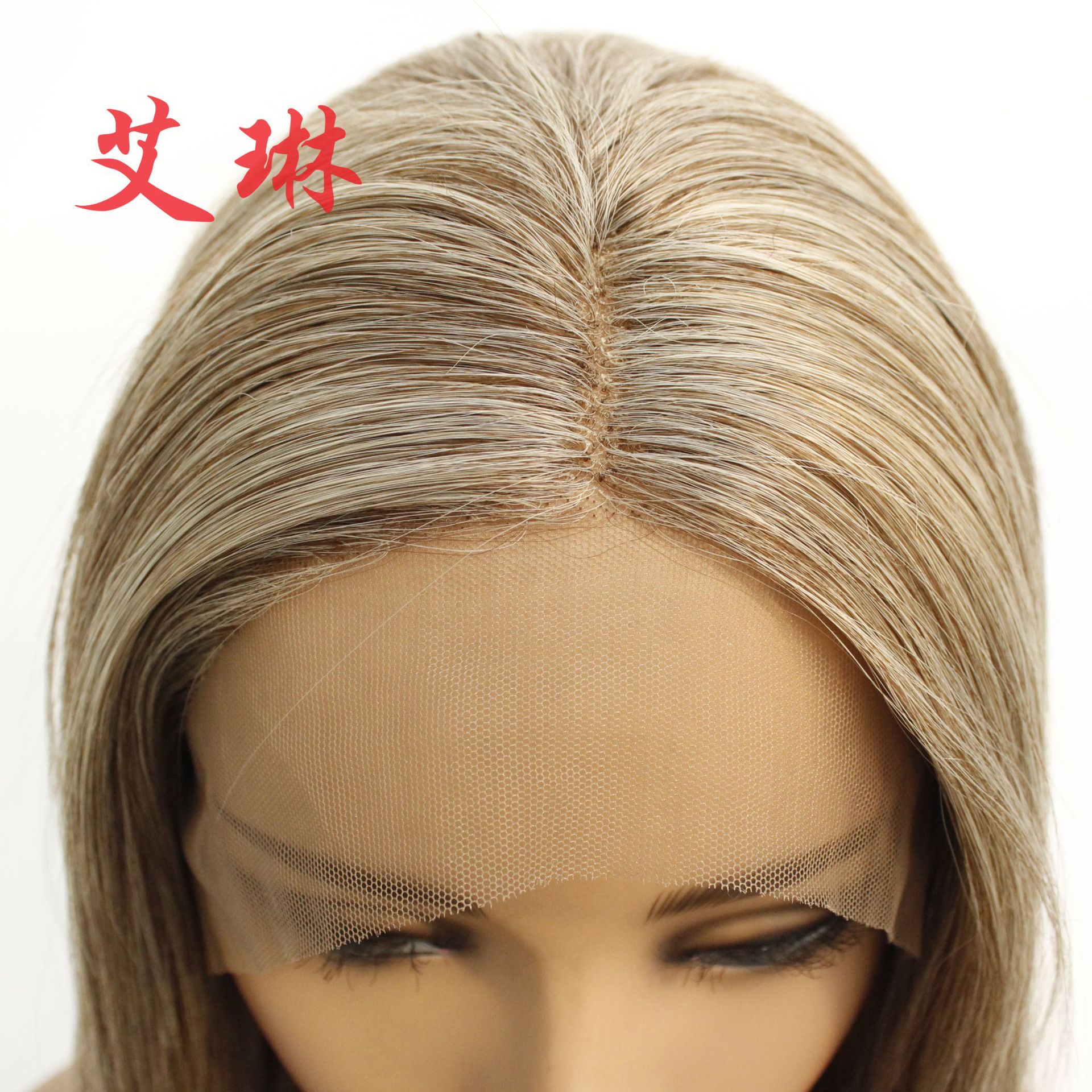 新品女士假发 欧美化纤前蕾丝半手钩头套 混色长顺直发 厂家批发