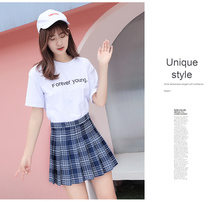 Pleated Skirt Female Summer Autumn and Winter Students Little Short Dress Plaid Skirt High Waist Slimming Large Size New A- line Skirt