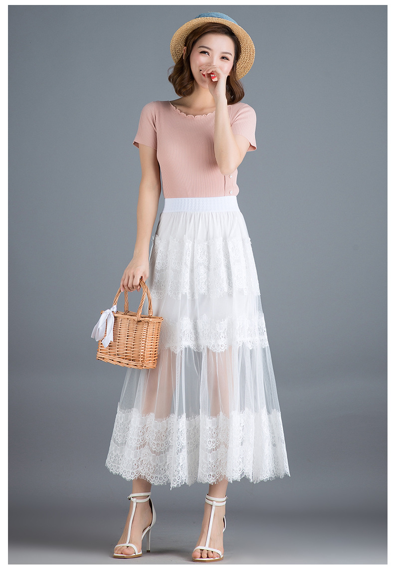 白色网纱裙女半身裙蛋糕裙中长款夏季2020新款高腰显瘦纱纱蕾丝裙
