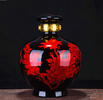 景德镇陶瓷酒瓶 5斤装水晶釉牡丹白酒坛子 五斤装密封 空酒具