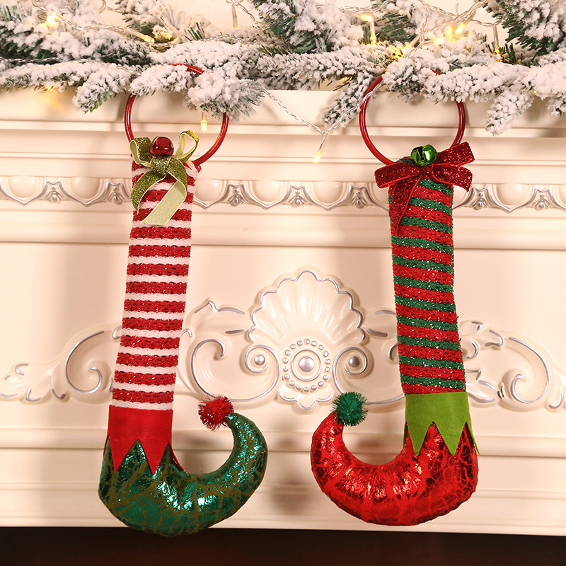 New Christmas Decorations Elf Feet Iron Hoop Door Hanging Bell Holiday Home Door Elf Boots Door Ring Ornaments