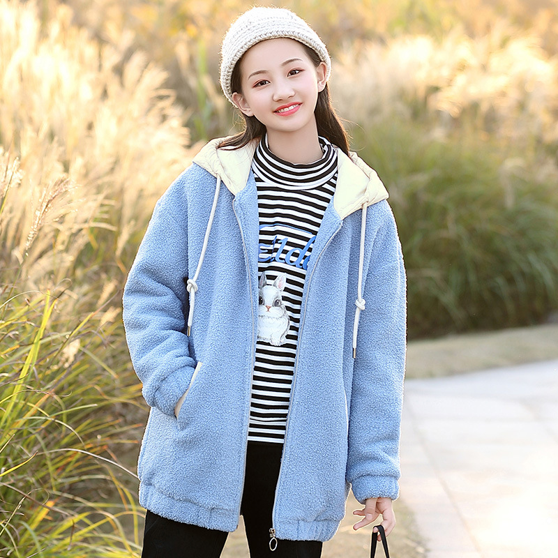 2019冬季新款韩版宽松泰迪绒初中生棉衣女中学生冬装少女加绒外套
