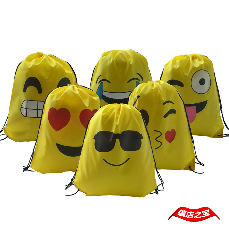 亚马逊爆款环保购物袋爱心涤纶布收纳袋双肩背带背包表情包束口袋