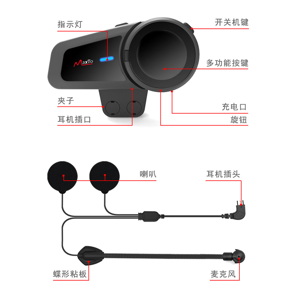 跨境直销摩托车头盔蓝牙对讲机无线蓝牙bt耳机立体一件代发m2
