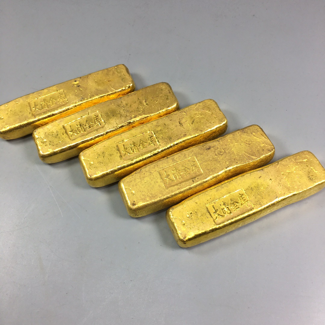 仿古古玩金元宝金条仿古精雕福禄寿禧财金锭大清赤金金锭影视道具