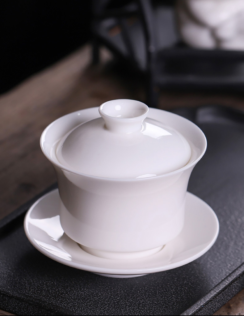批发羊脂玉高白瓷茶盖碗单个德化薄胎泡茶碗大号三才盖碗支持