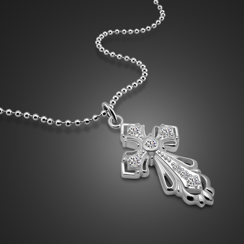 亚马逊经典款十字架镀白金项链锆石满钻锁骨链短手工跨境定制项饰