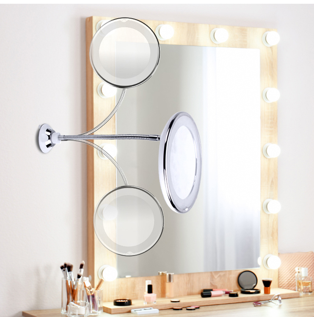 10倍放大led补光化妆镜梳妆镜美容带灯镜子带吸盘浴室镜 cg930