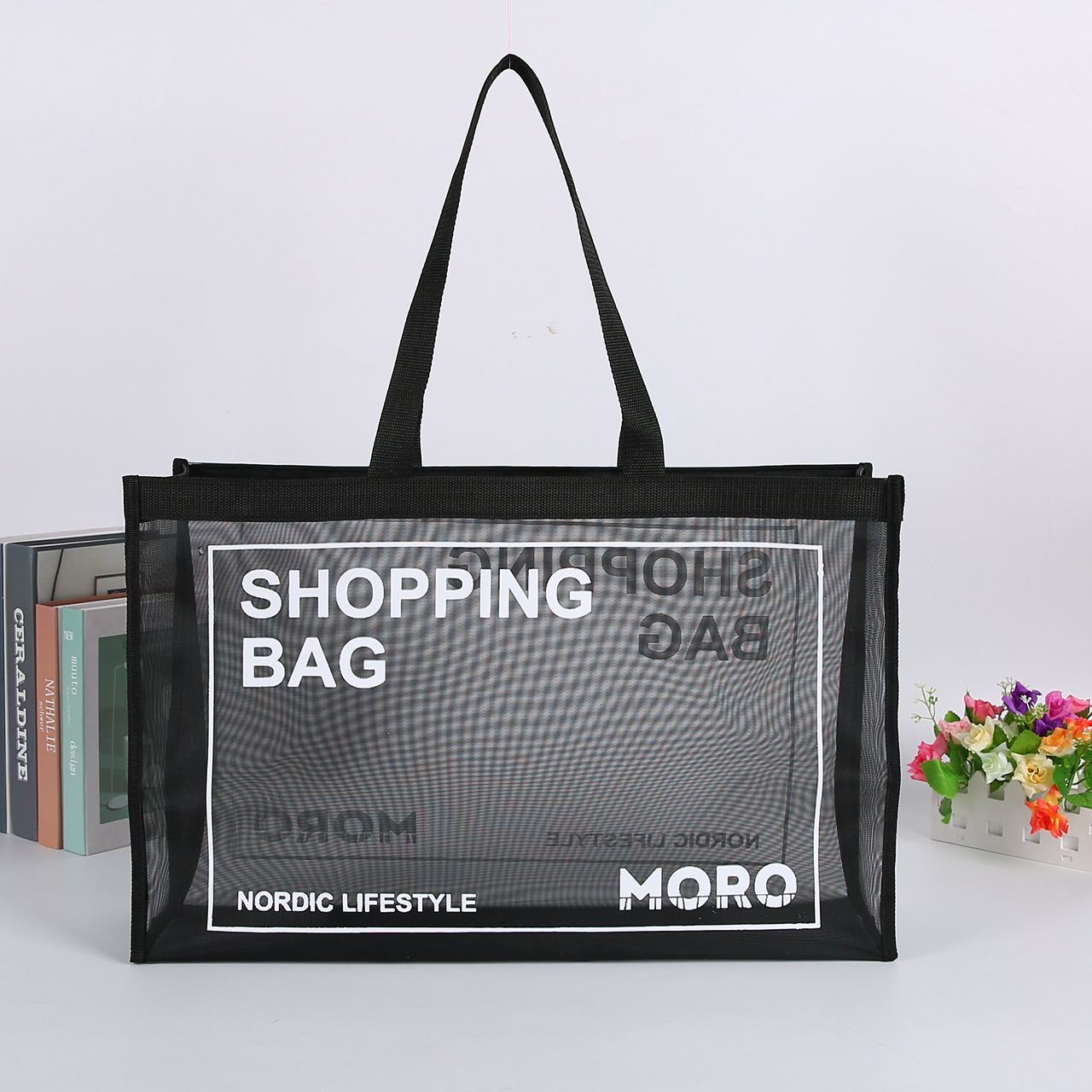 厂家透明沙滩网布袋定制 尼龙网纱手提购物袋 沙滩旅行收纳手提