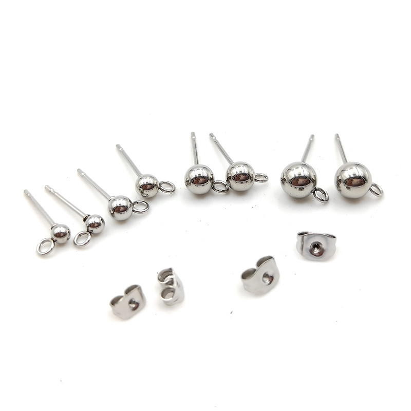 Korean Style Stainless Steel Parallel Ring Ball Needle Gold round Beads Auricular Needle Welding Bead Needle with Ring Spherical Ear Studs