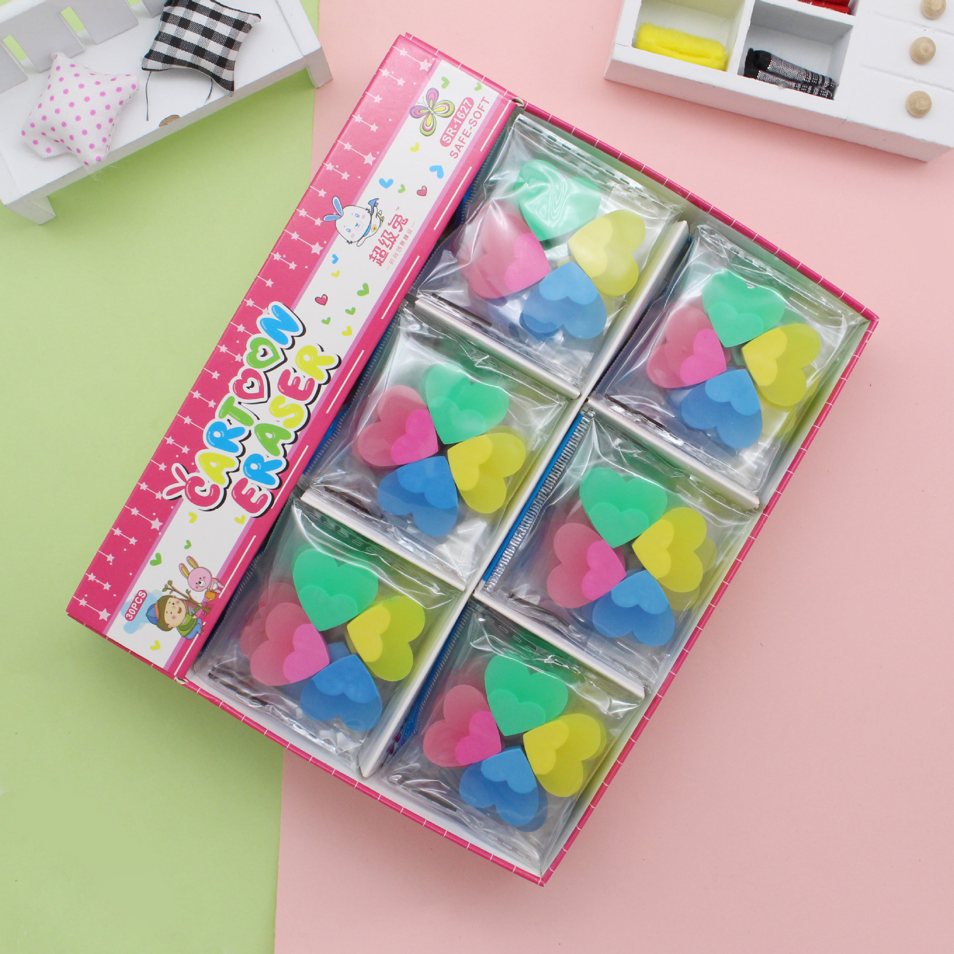 透明爱心拼装小清新花朵卡通橡皮擦学习文具节日礼物儿童