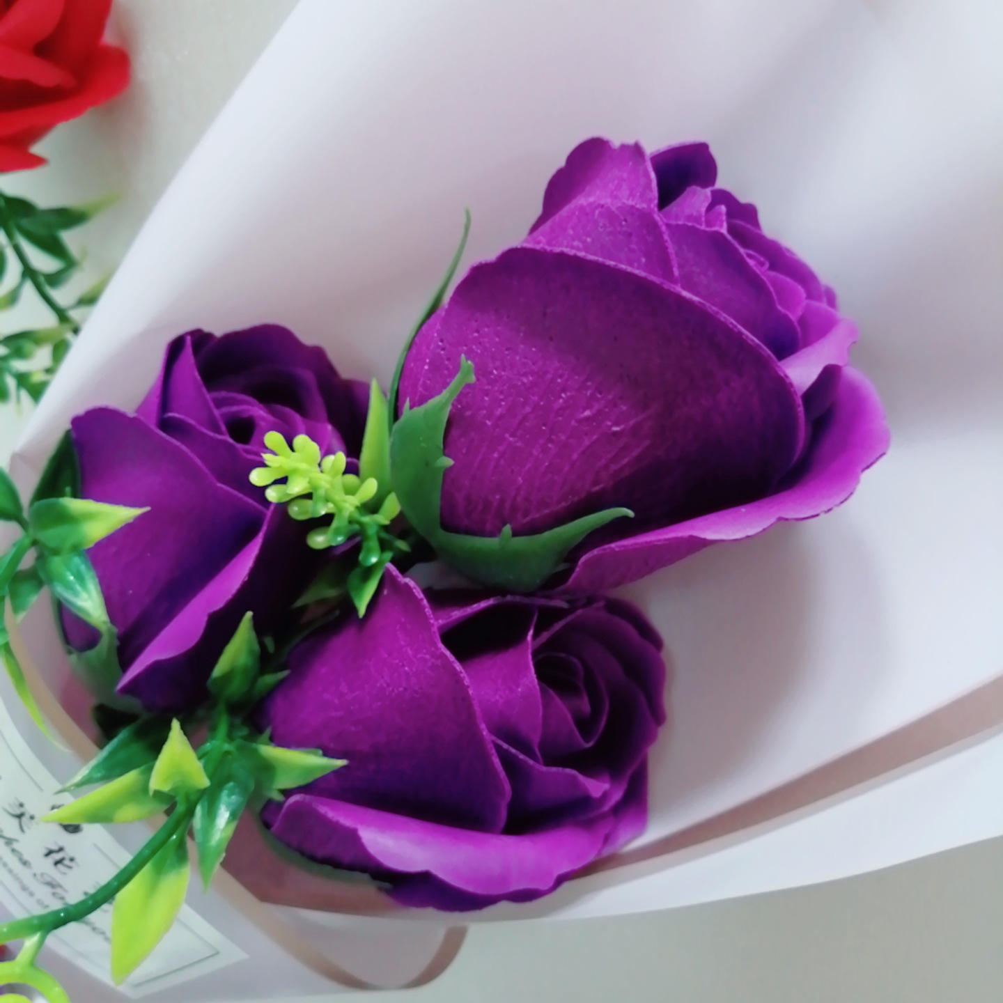 玫瑰香皂花束仿真花文具店批发3朵3层假花肥皂花520小礼物