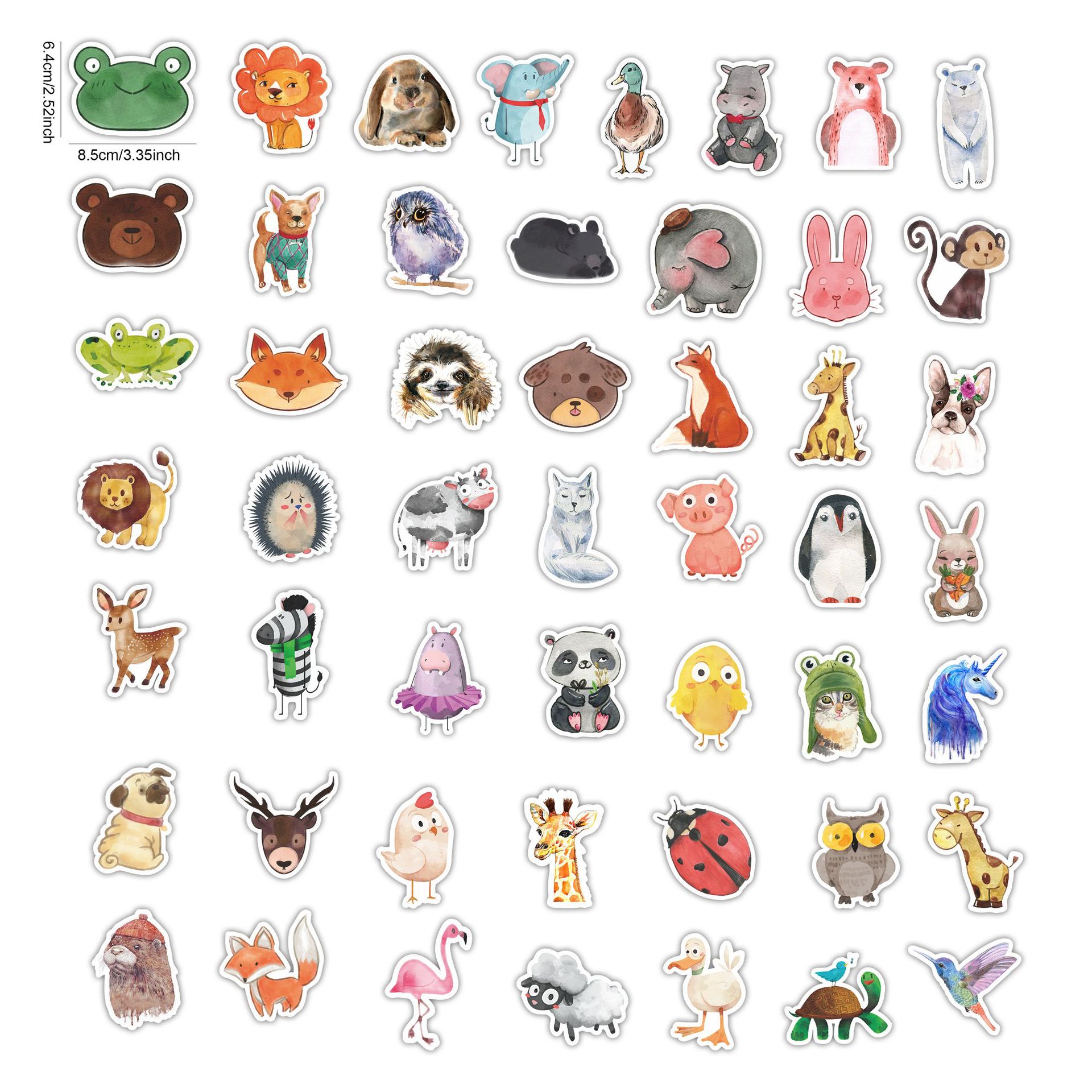 50张小清新水彩动物风贴纸创意拉杆箱滑板笔记本涂鸦青蛙熊猫贴纸