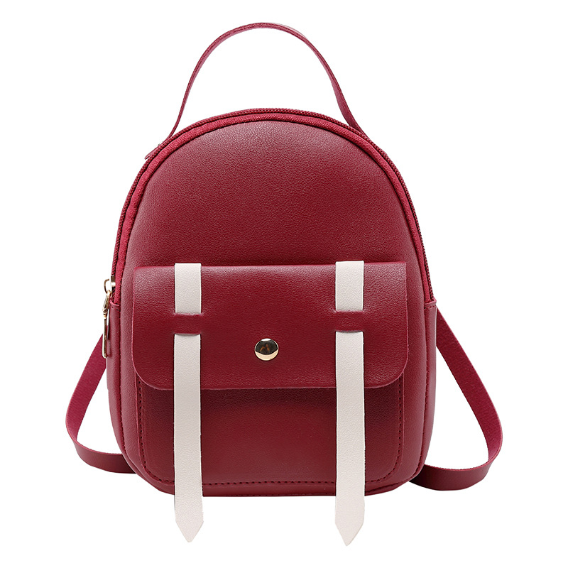 Preppy Style Backpack Women's Bag 2022 Fashion Mini Backpack Contrast Color Pure Color All-Matching Portable Messenger Bag