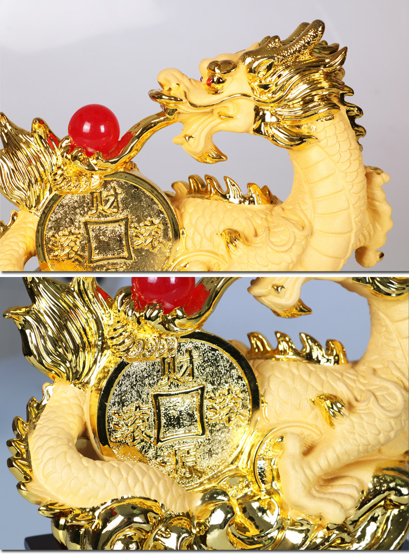 雅信树脂摆件新款9寸招财祥龙系列金色客厅书房办公室风水摆设品