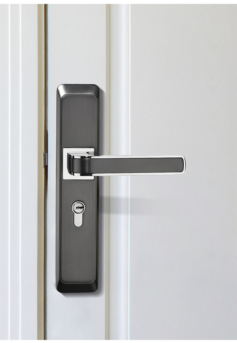 银黑色门锁 卧室房门执手锁室内现代实木锌合金面板门锁 静音锁具