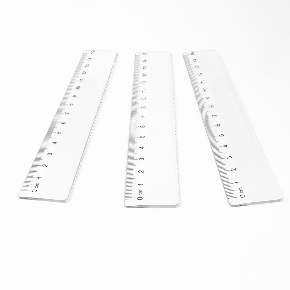 带波浪透明塑料15cm尺子单边一字尺现货学生测量教学直尺跨境