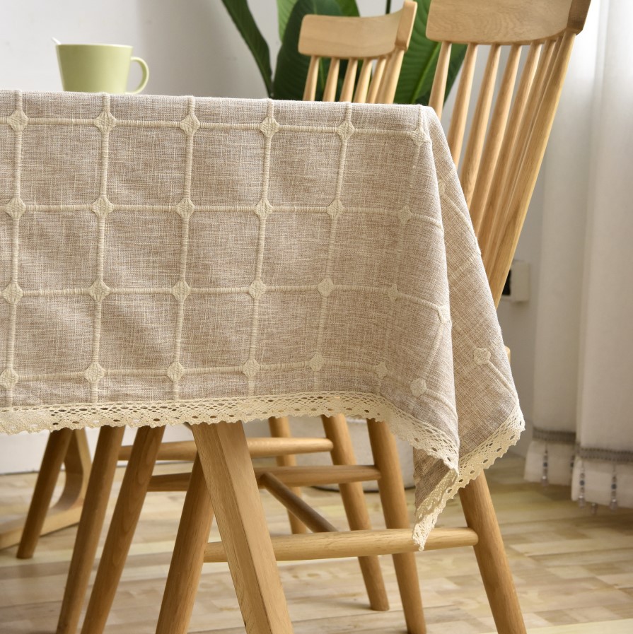 高档现代简约纯色加厚仿麻格子桌布客厅卧室桌布窗帘布厂家直销