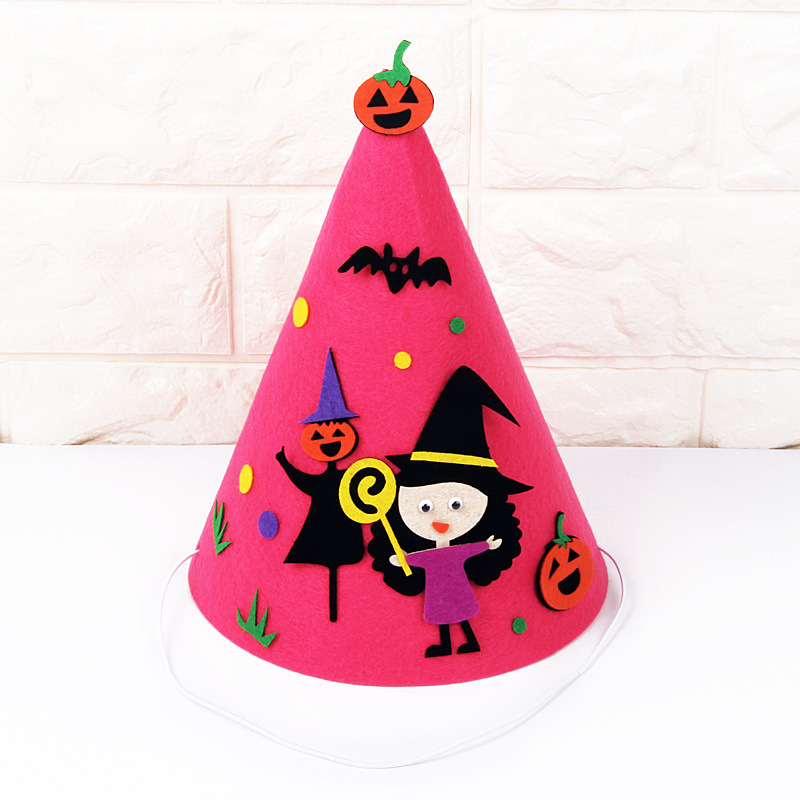 万圣节儿童表演道具 幼儿园装扮女巫尖顶帽子手工不织布diy材料包